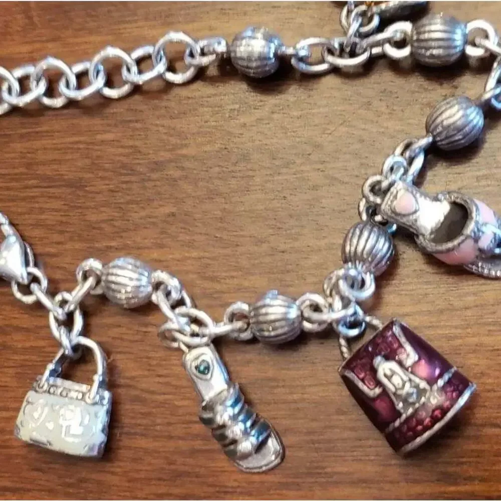 Brighton Vintage Enamel and Silver Plated Purse and Shoe‎ Retired Charm Bracelet